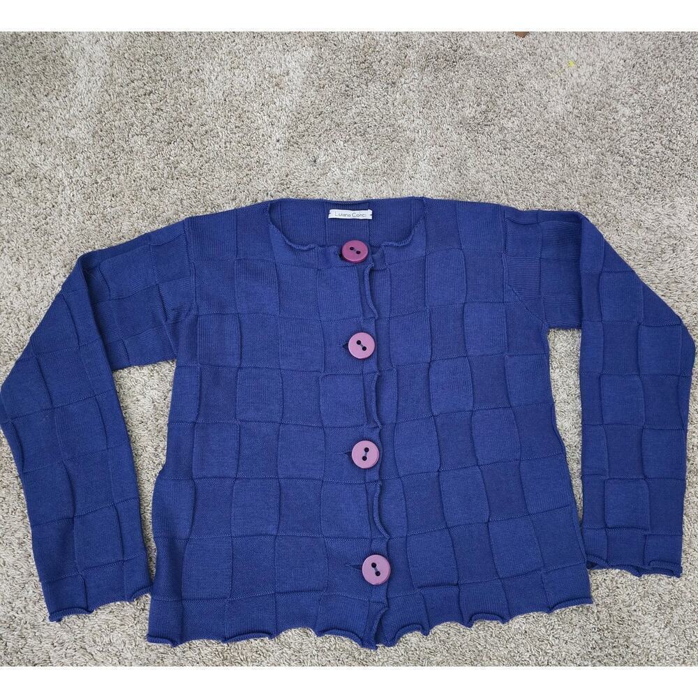 Liviana Conti Women’s Wool Knit Cardigan M Navy Blue Italy Artisanal Lagenlook